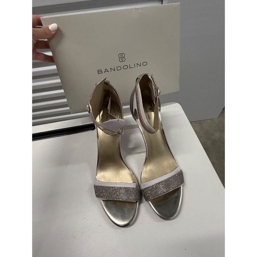 Bandolino Silver Rhinestone Ankle Strap Stiletto Evening Sandals Heels size 10